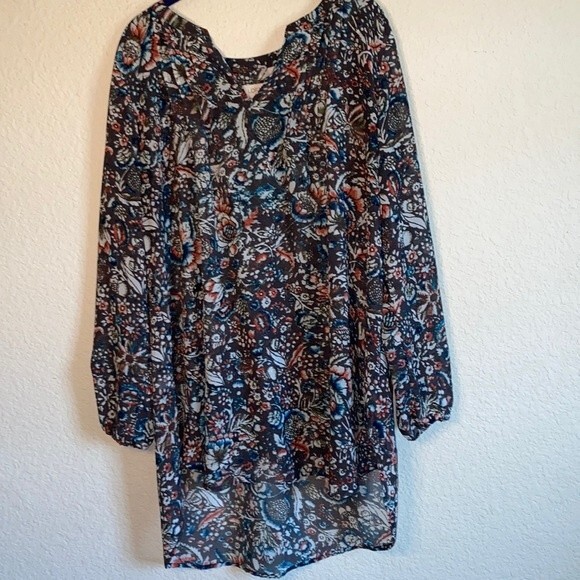 Loft spring rose sheer floral bishop sleeve whimsical low L blouse fairy - Picture 1 of 11